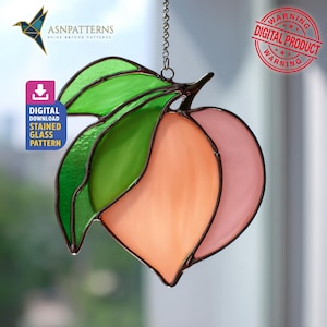Peach Fruit Stained Glass Pattern, Peach Suncatcher PDF Template, Home Decor, DIY Crafting Project, Wall Art
