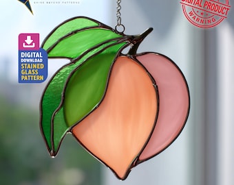 Peach Fruit Stained Glass Pattern, Peach Suncatcher PDF Template, Home Decor, DIY Crafting Project, Wall Art
