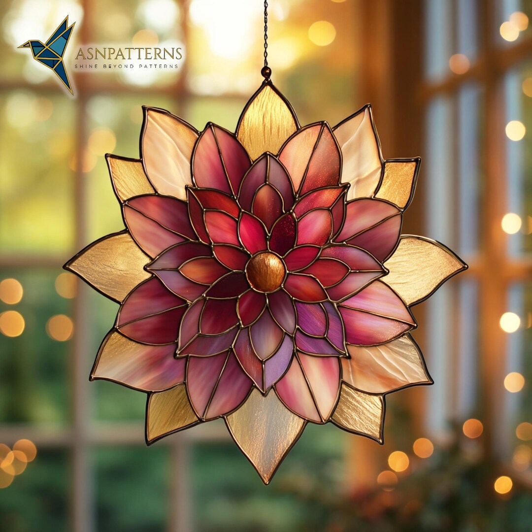 Dahlia Flower Stained Glass Pattern, Dahlia Suncatcher, Stained Glass ...