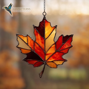 Maple Leaf Stained Glass Pattern, Maple Leaf Suncatcher, Stained Glass Fall Decoration, Handmade Pattern, Home Decor, Wall Art Glass