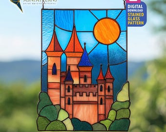 Fairy Castle Stained Glass Pattern, Suncatcher Template (Digital Download)