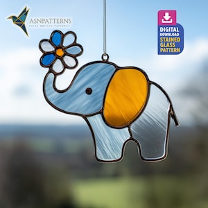 Ensemble de 2 vitraux éléphants, attrape-soleil éléphant mignon, travaux manuels faits main, fait main pour cadeau, art mural