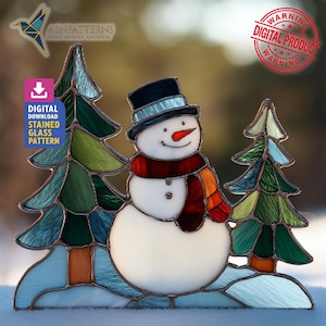 Frosty The Snowman Stained Glass Pattern, Snowman Suncatcher, Stained Glass Snowman Pattern, Home Decor, DIY Crafting Project, Wall Art