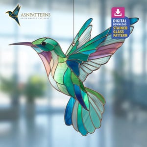 Hummingbird Stained Glass Pattern, Hummingbird Suncatcher, Stained Glass Bird, DIY Handmade, Home Decor, Wall Art