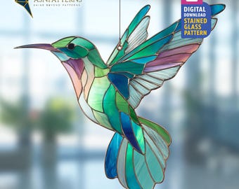 Hummingbird Stained Glass Pattern, Hummingbird Suncatcher, Stained Glass Bird, DIY Handmade, Home Decor, Wall Art