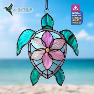 Sea Turtle Stained Glass Pattern, Turtle Suncatcher Template, DIY Glass Craft, Beach Decor, Wall Art