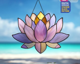 Lotus Stained Glass Pattern, Beautiful Lotus Suncatcher Template, DIY Handcraft, Home Decor, Wall Hanging