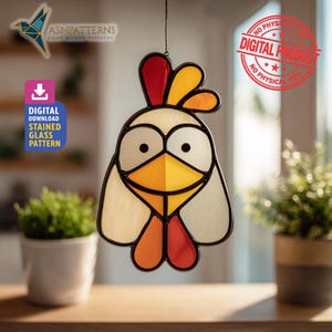Silly Chicken Stained Glass Pattern, Funny  Suncatcher PDF Template, Home Decor, DIY Craft Project Idea, Wall Art, Home Decor