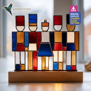 Patrón de vitral para desfile de soldados, diseño PDF de atrapasol de soldados, bricolaje hecho a mano, decoración del hogar, manualidad para regalo