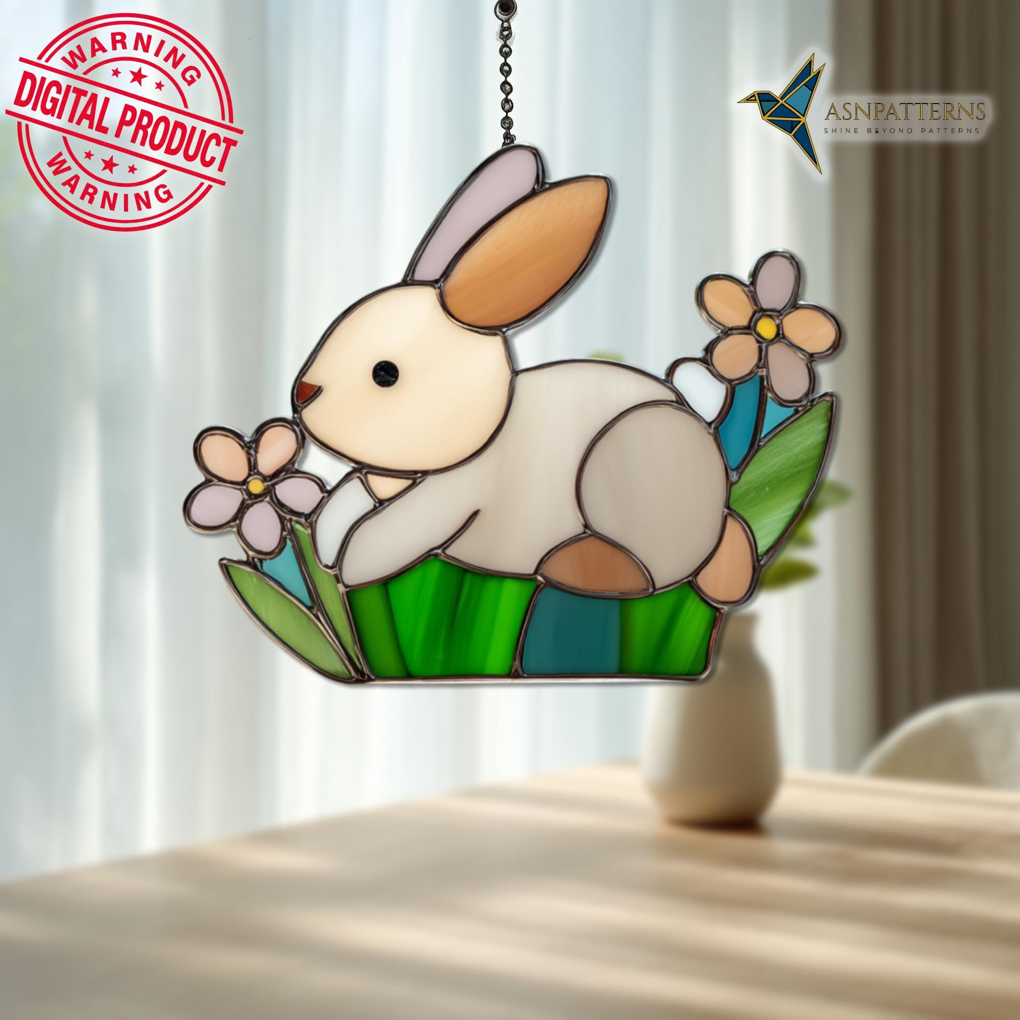Simple Stained Glass Rabbit Bunny Stained Glass Pattern, Playful Bunny Suncatcher PDF Template ...