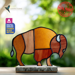 Bison Stained Glass Pattern, Bison Suncatcher Design Template, Home Decor, DIY Crafting Project, Wall Art