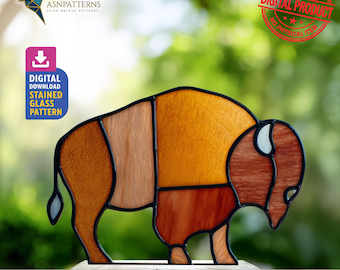 Bison Stained Glass Pattern, Bison Suncatcher Design Template, Home Decor, DIY Crafting Project, Wall Art
