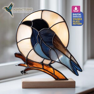 Raven On Moon Stained Glass, Raven Suncatcher PDF Template, Home Decor, Craft  Design, Wall Art