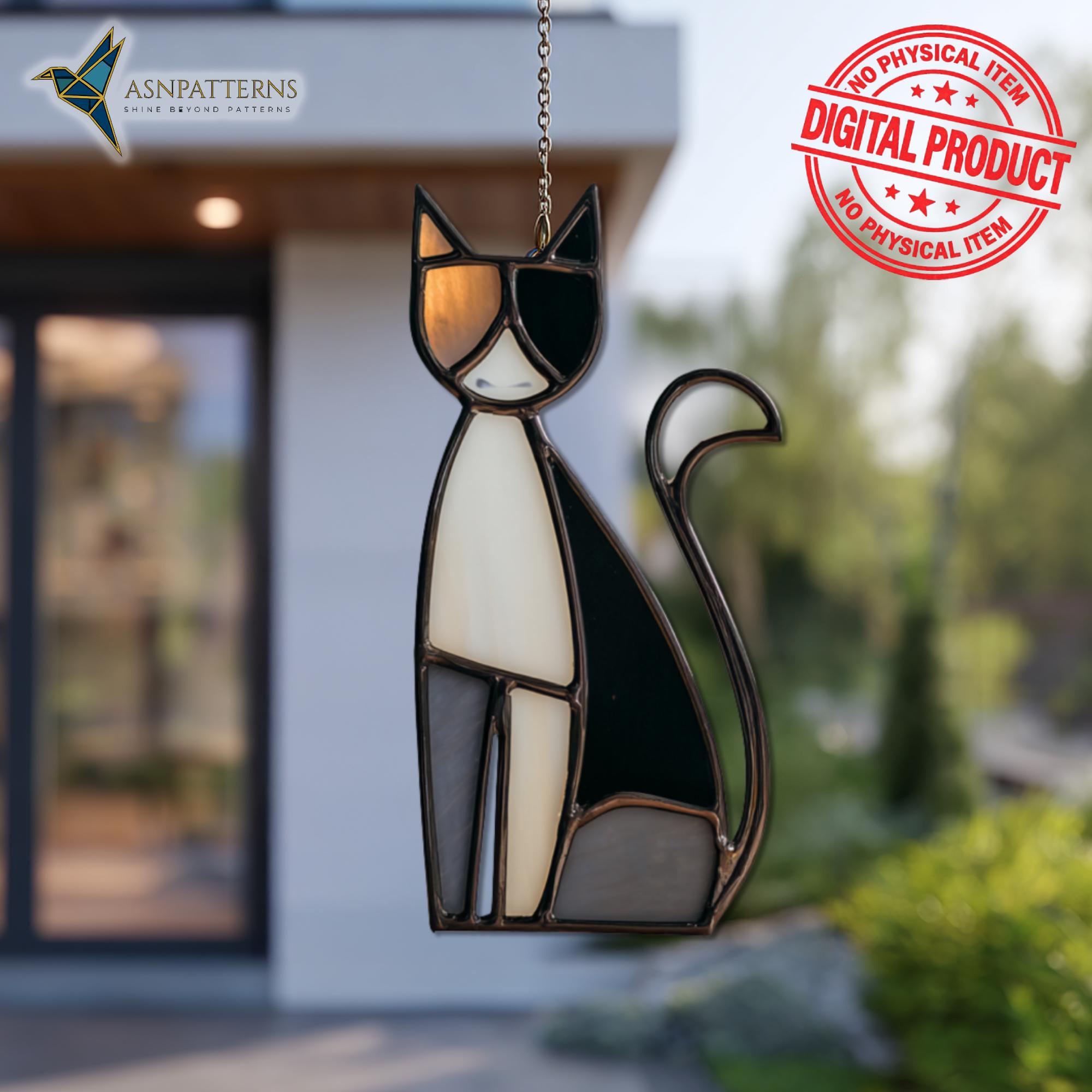 Simple Black Cat Stained Glass Pattern, Easy Cat Suncatcher Template ...