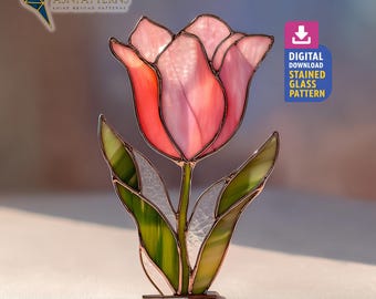 Tulip Stained Glass Pattern, Tulip Suncatcher PDF Template, Pattern For Handmade, Home Decor, Wall Art