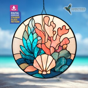 Coral Reef Stained Glass Pattern, Reef Suncatcher PDF Template, DIY Hand Craft, Home Decor, Crafting Gift