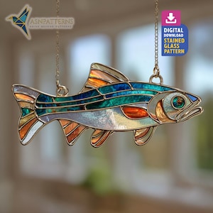 Padrão de vitral para isca de pesca, apanhador de sol, peixe de vitral, faça você mesmo, decoração náutica, decoração de parede