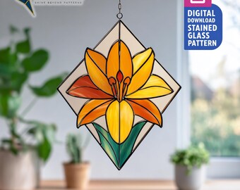 Lily Stained Glass Pattern for DIY Suncatcher and Lily Flower Window Decor