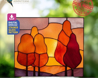 Padrão de vitral de floresta outonal, design de apanhador de sol de floresta, decoração para casa, projeto de artesanato faça você mesmo, arte de parede