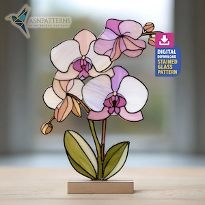 Orchidee glas-in-loodpatroon, sjabloon orchideebloem Suncatcher, DIY handgemaakt, woondecoratie hangend, kunst aan de muur