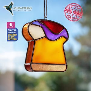Padrão de vitral de fatia de torrada, molde em PDF para apanhador de sol de torrada, decoração para casa, projeto de artesanato faça você mesmo, arte de parede