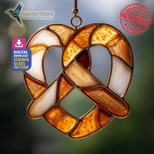 Modello di vetrate colorate a forma di pretzel, modello di acchiappasole a forma di pretzel, arredamento per la casa, progetto di bricolage, arte murale