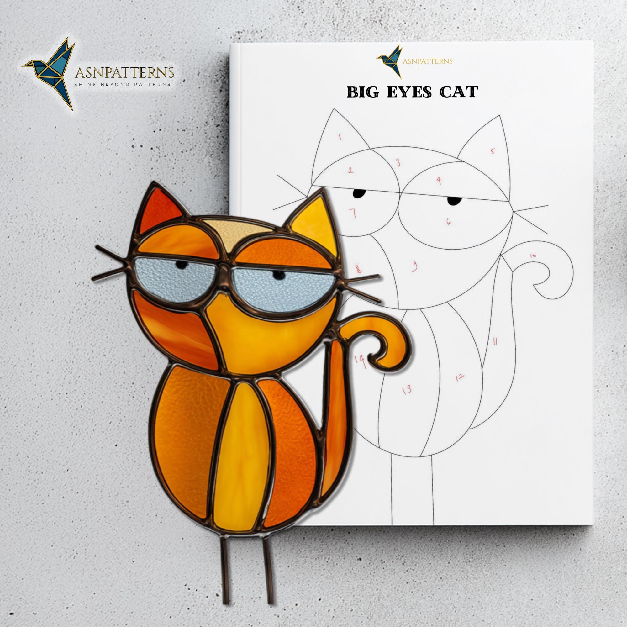 Big Eyes Cat Stained Glass Pattern, DIY Suncatcher PDF Template, Home ...