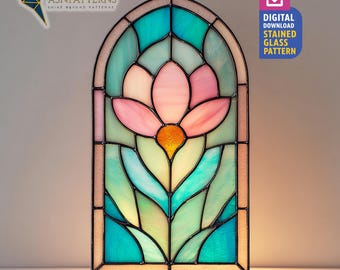 Flower Panel Stained Glass Pattern, Flower Panel Suncatcher, Stained Glass Floral Panel, DIY Glass Craft, Home Decor, Crafting Gift