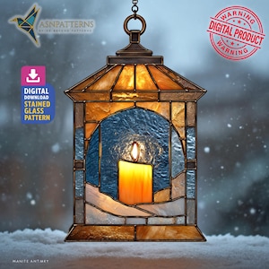 Patrón de vitral de farol, plantilla PDF de atrapasol de farol, decoración del hogar, proyecto de manualidades DIY, arte mural