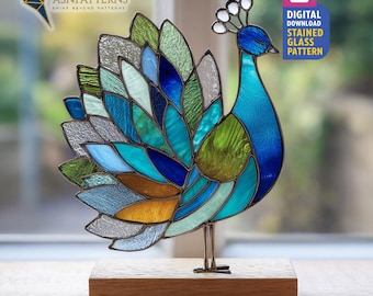 Peacock Stained Glass Pattern, Peacock Suncatcher Template, DIY Hand Craft, Handmade for Gift, Crafting Project