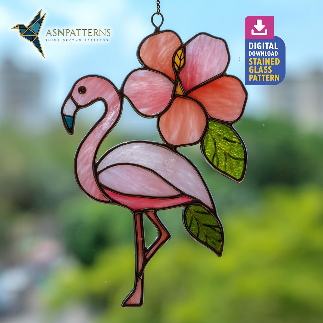 Grand Flamand Rose En Verre - Objet De Vitrine - Décoration
