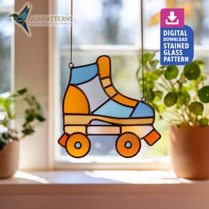 Roller Skate Stained Glass Pattern, Roller Skate Suncatcher PDF Template, Home Decor, Handmade Idea