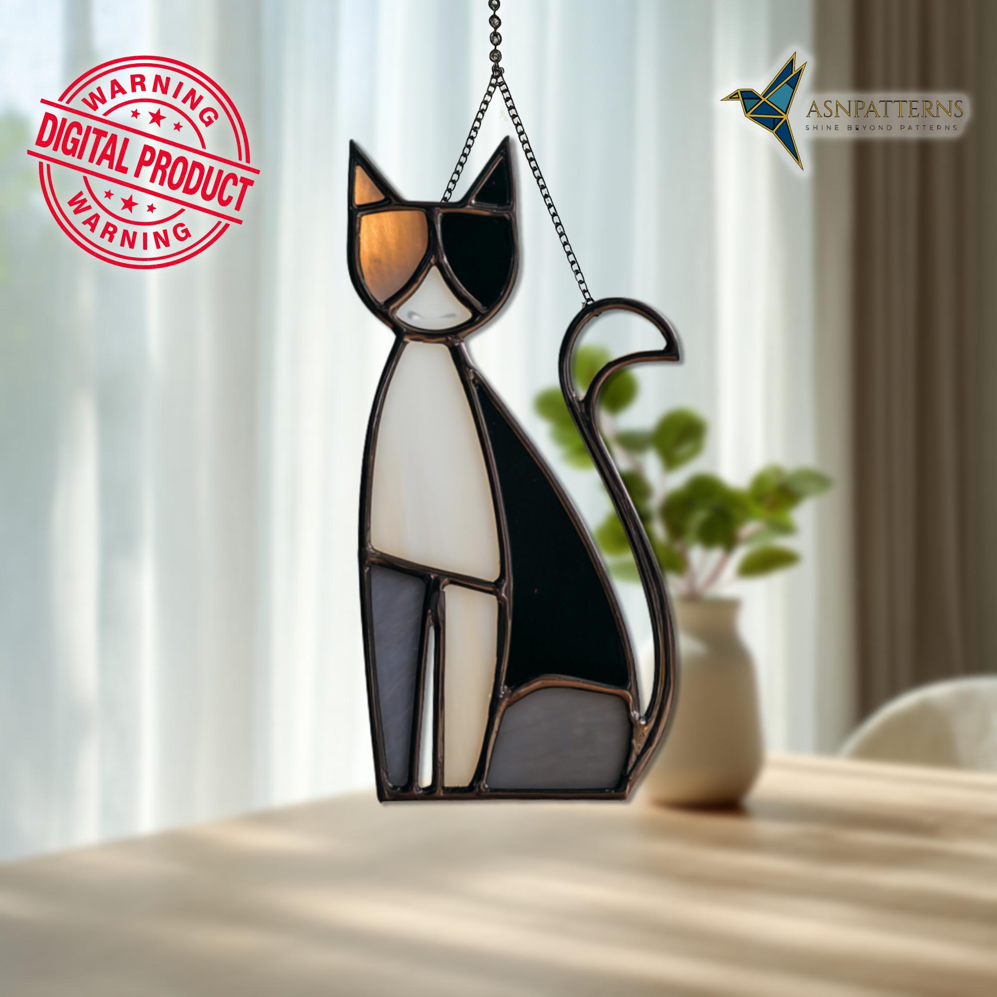 Simple Black Cat Stained Glass Pattern, Easy Cat Suncatcher Template ...
