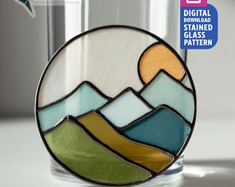 Coaster Mountain Silhouette  Stained Glass Pattern, Mountain Suncatcher PDF Template, Home Decor, DIY Craft Project, Wall Art