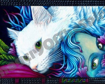 Nightfall Fantasy Cat Giclee Print on Heavyweight Cotton from Colored Pencil Original