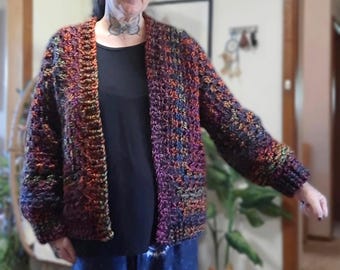 Cardigan hexagonal au crochet fait main - Cardigan texturé bohème, unique en son genre, taille 14 UA