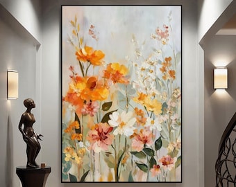 Original Soft Floral Oil Painting, Pastel Garden Wall Art, Impressionist Canvas for Living Room, Bedroom, Entryway,Elegant Modern Home Decor