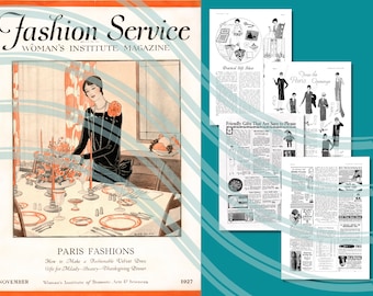 Vintage Fashion Service Woman's Magazine November 1927 Paris Fashions