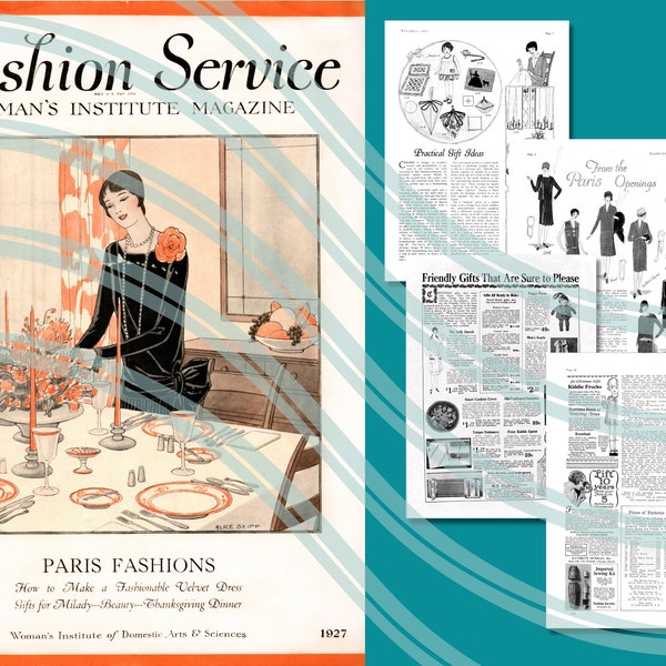 Vintage Fashion Service Woman's Magazine November 1927 Paris Fashions