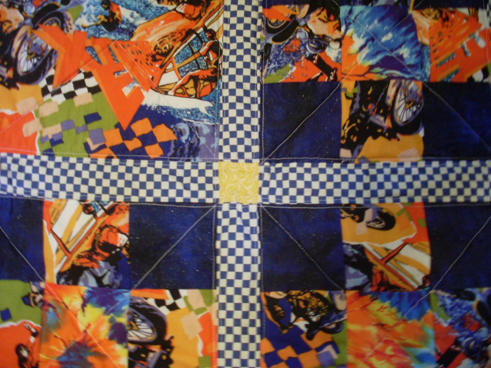 Baby Boy Sports Quilt Blue and Orange Handmade Etsy