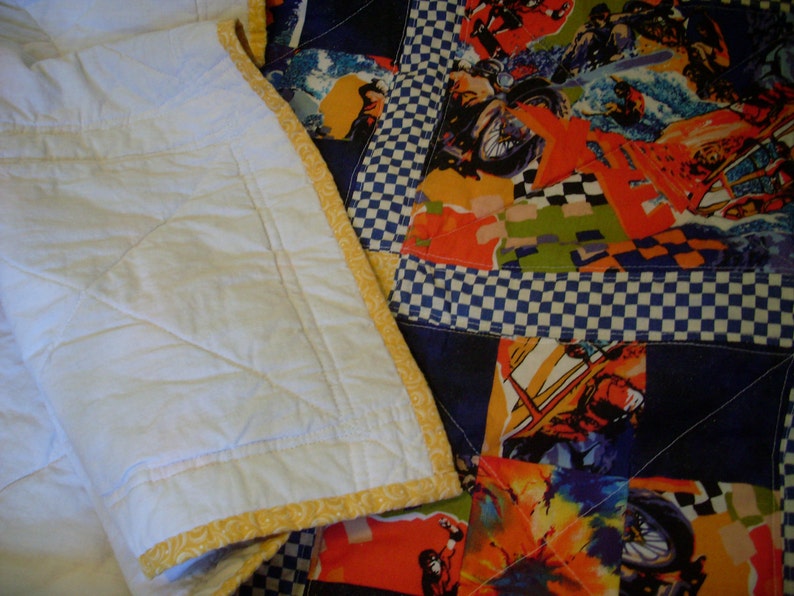 Baby Boy Sports Quilt Blue and Orange Handmade Etsy