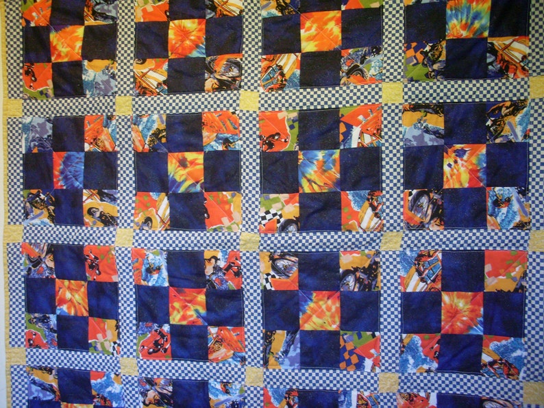 Baby Boy Sports Quilt Blue and Orange Handmade Etsy