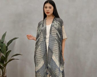 Ocean Whisper Blue Batik Outer with Elegant Ratu Ayunda Essence, Batik Outerwear, Kimono Batik, Ethnic, Traditional Batik