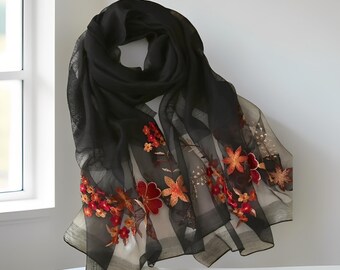 Golden Thread Embroidered Silk Shawl Elegant Women’s Premium Wrap,Women Shawl,Women Scarf,Ladies Shawl,Fashion Scarf,Boho Shawl Scarf