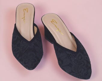 Elegante Brautspitze Pantoletten Glitzer Hochzeit Party Heels 5 cm Damen Abendschuhe