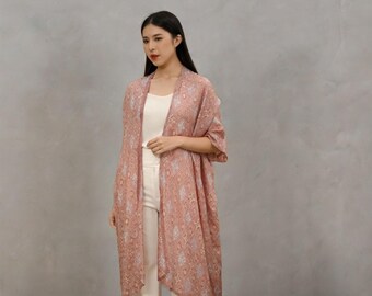Ethereal Kirana Batik Outer Wrapped in Shades of Soft Lembayung Elegance, Batik Outerwear, Kimono Batik, Ethnic, Traditional Batik