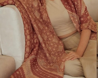 The Serene Charm of Kirana Batik Outer Draped in Evening Lembayung Series, Batik Outerwear, Kimono Batik, Ethnic, Traditional Batik