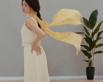 Eternal Bloom of Yellow Vines Batik Scarf Inspired by Nature Serenity, Women Shawl, Women Scarf, Ladies Shawl, Fashion Scarf