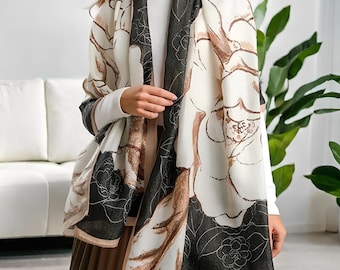 Camelia Print Viscose Shawl Elegant Floral Women’s Scarf,Women Shawl,Women Scarf,Ladies Shawl,Fashion Scarf,Boho Shawl Scarf