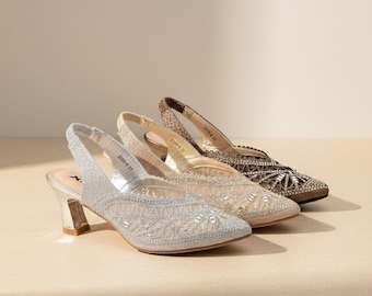 Elegant Evening Heels, Sparkling Wedding Guest Shoes